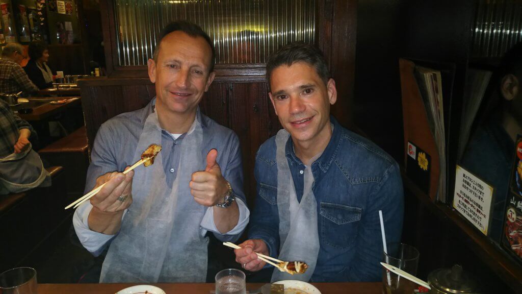 Enjoying Okonomiyaki at Namba Osaka